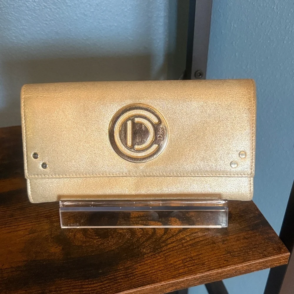 Christian Dior Metallic Gold Clutch Wallet